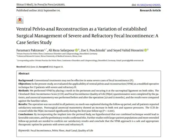 Studie: Ventral Pelvio-anal Reconstruction, Case Series Study, August 2022
